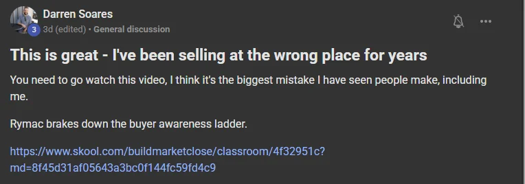 Darren Soares on the ICM folder structure in the Build Market Close Skool community: I've been selling at the wrong place for years
