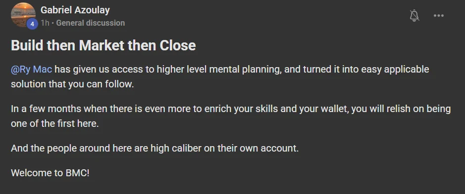 Gabriel Azoulay of The Quiet AI on the Build Market Close method: given us access to higher level mental planning, turned into an easy applicable solution you can follow