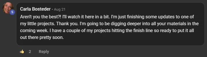 Carla Bosteder commenting on the Build Market Close Skool on the post Use ICM Folder Structure To Build An AI Recep...: Aren't you the best?! I'll watch it here in a bit. I'm just finishing some updates to one of my little projects. Thank you. I'm going to be digging deeper into all your materials in the coming week. I have a couple of my projects hitting the finish line so ready to put it all out there pretty soon.