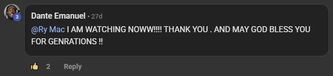 Dante Emanuel commenting on the Build Market Close Skool on the post Check the name of the skill...: @Ry Mac I AM WATCHING NOWW!!!! THANK YOU . AND MAY GOD BLESS YOU FOR GENRATIONS !!